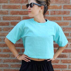 Remera Crop Oversize Aqua