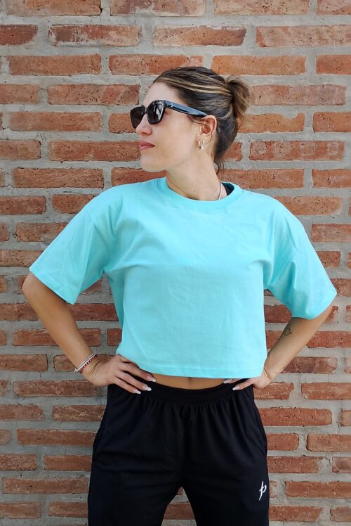 Remera Crop Oversize Aqua