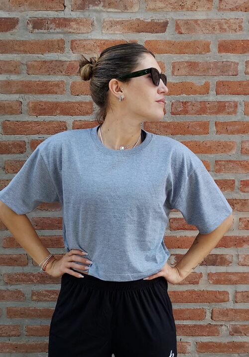 Remera Crop Oversize Gris